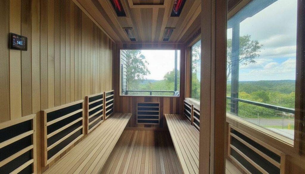 Custom infrared sauna build with Western Red Cedar and positioned VantaWave heater panels